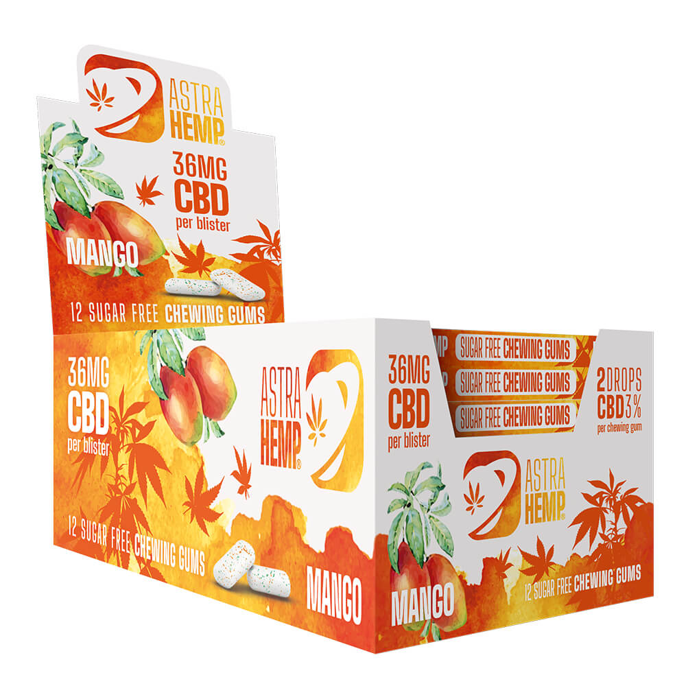 Astra Hemp Cannabis Chewingums Mango 36mg CBD THC Free (24pcs/display)