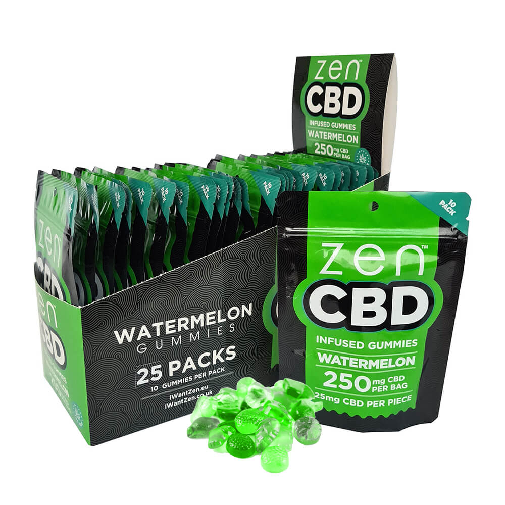 Zen CBD Watermelon Gummies 250mg per Bag (10pcs/display)